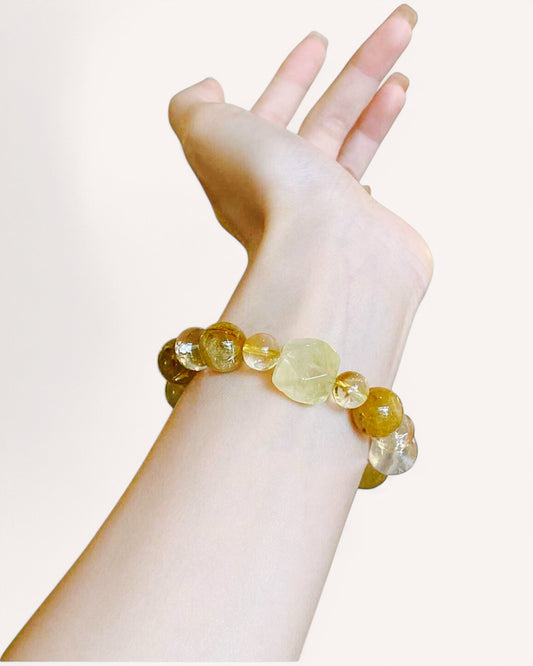 Wealth & Abundance Golden Rutilated Quartz & White Quartz Bracelet