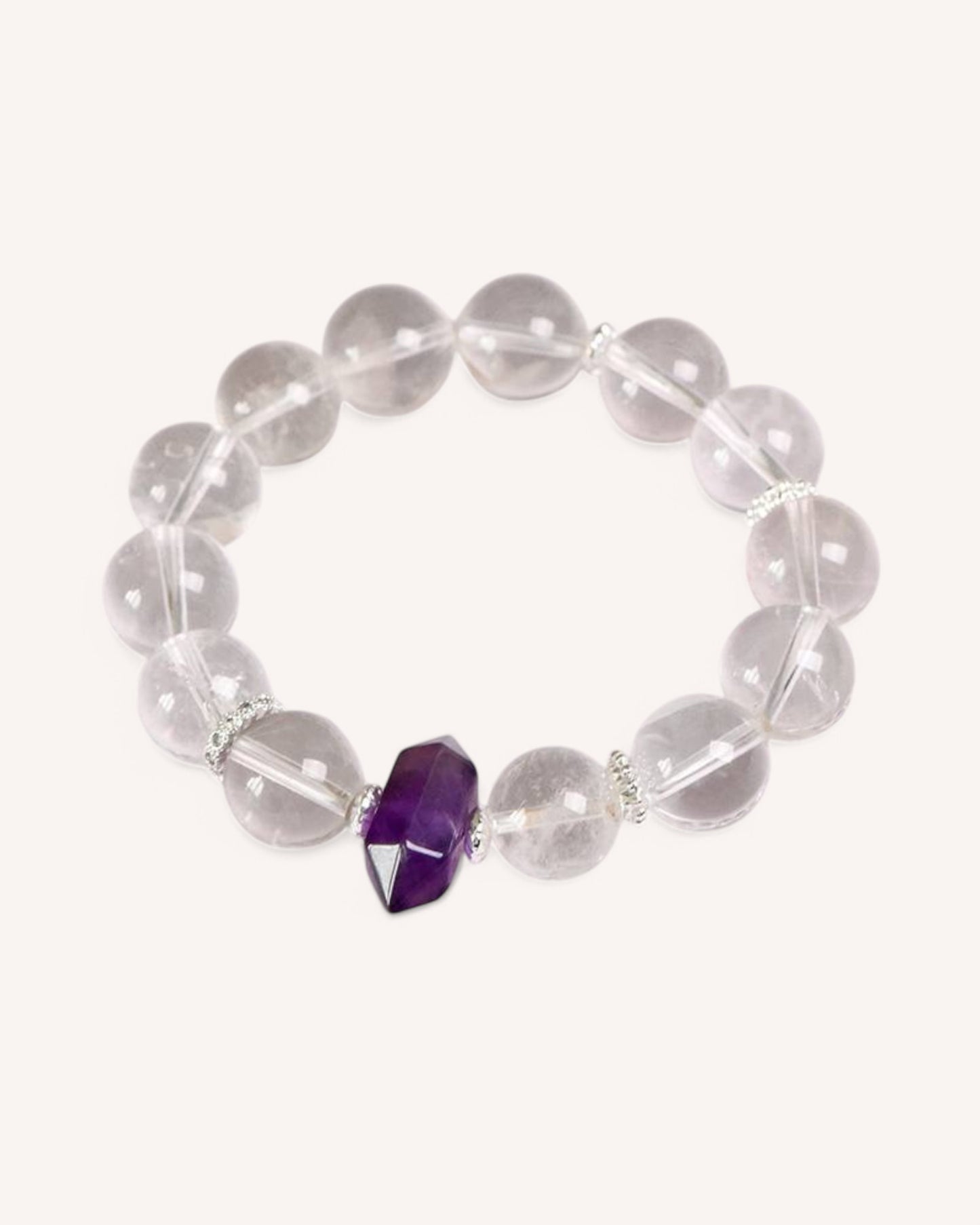 A minimalist yet elegant bracelet with Amethyst and White Quartz, enhancing spiritual growth, protection, and emotional balance.