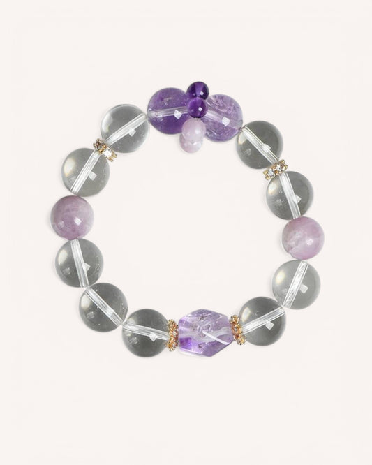 Elegant Amethyst and White Quartz Bracelet with a unique double-layer design, crafted for emotional healing, mental clarity, and energy balance