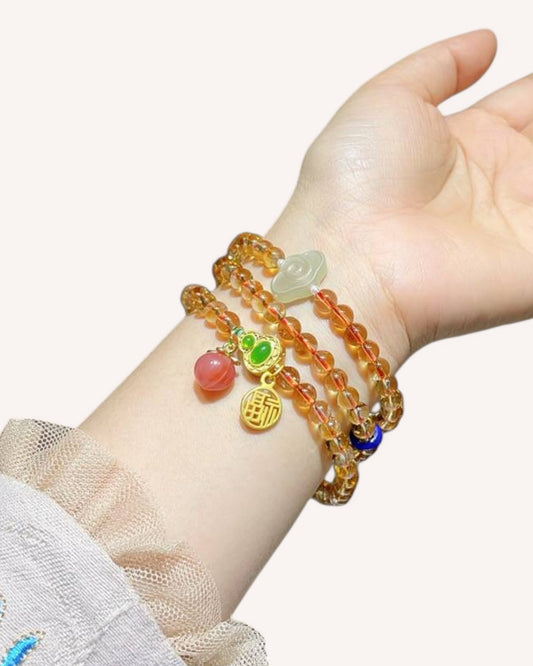 Stacked Citrine & Hetian Jade Multi-Layer Bracelets – Feng Shui Talisman for Success & Protection