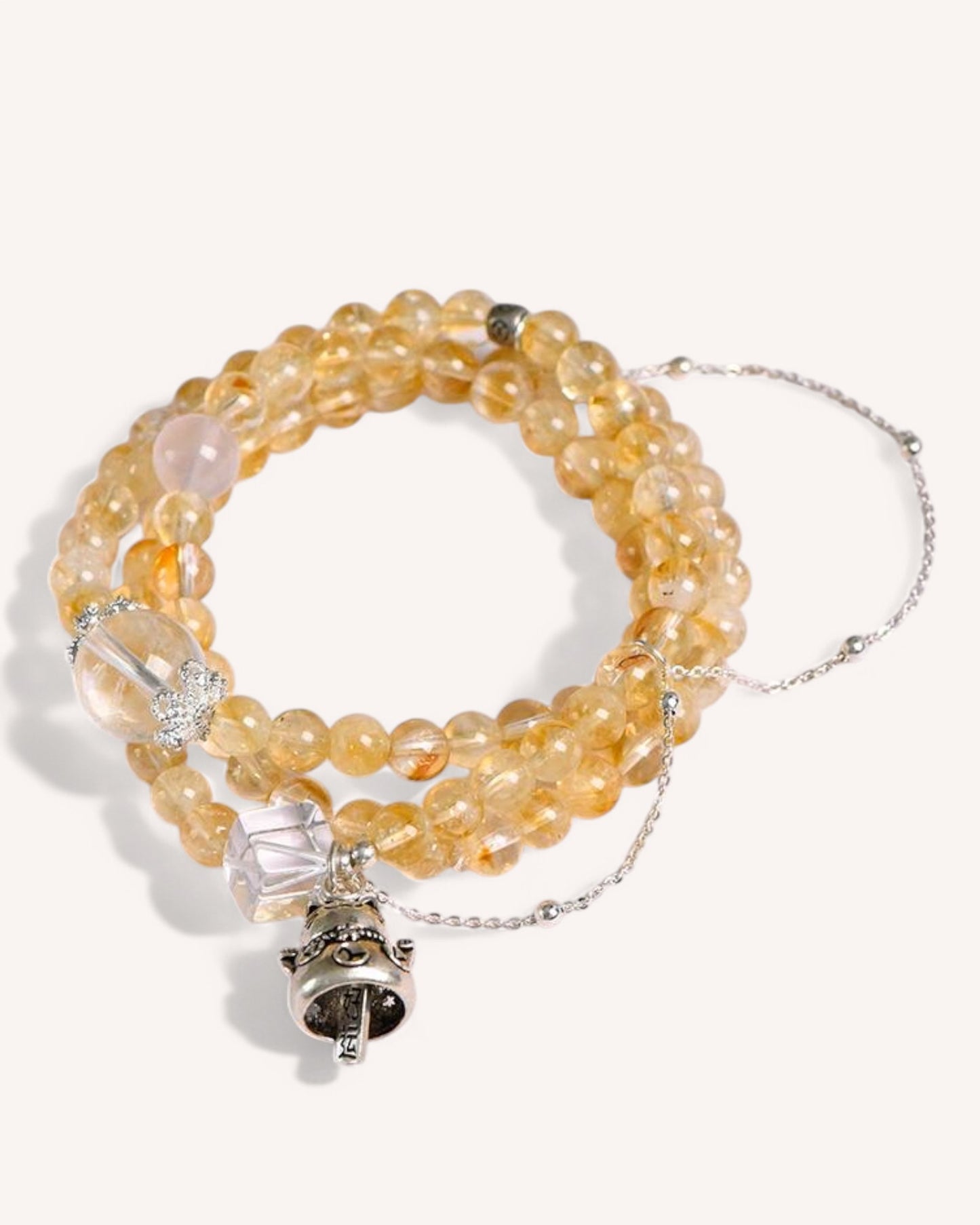 Citrine & White Quartz Triple-Wrap Bracelet – A handcrafted healing bracelet designed for prosperity, clarity, and protection. Features 925 Silver accents and high-vibrational energy for financial success and spiritual alignment.