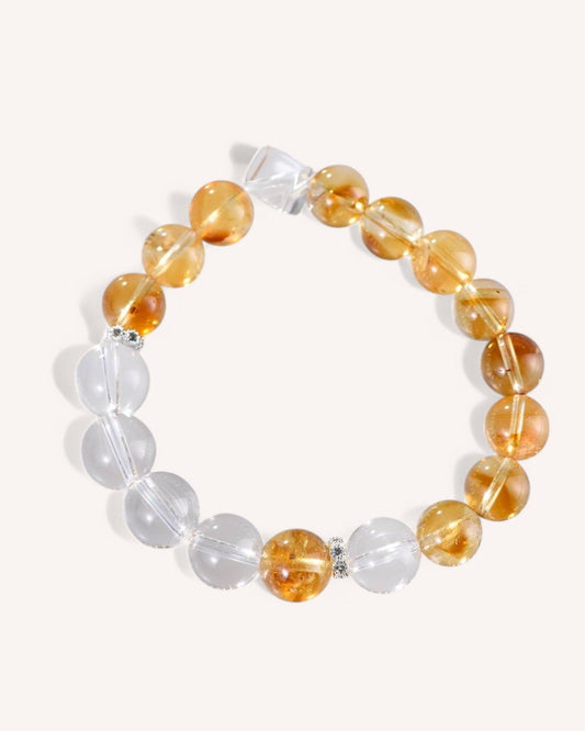 Full view of the Citrine & White Quartz Bracelet, crafted to enhance wealth, career success, and optimism. Ideal for professionals and entrepreneurs seeking abundance and prosperity.