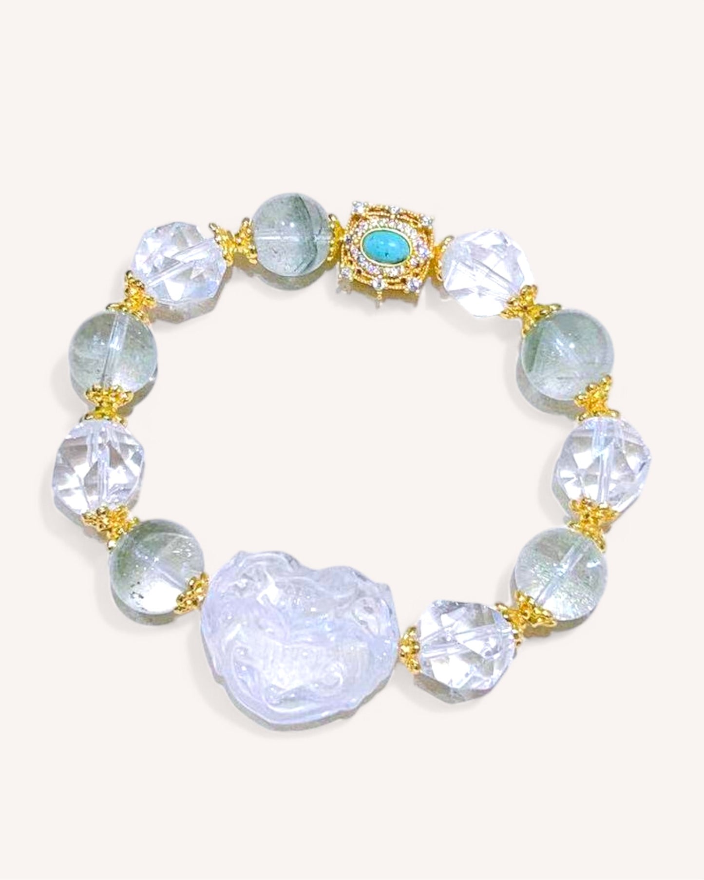 White Quartz and Turquoise crystal bracelet for mental clarity and spiritual protection