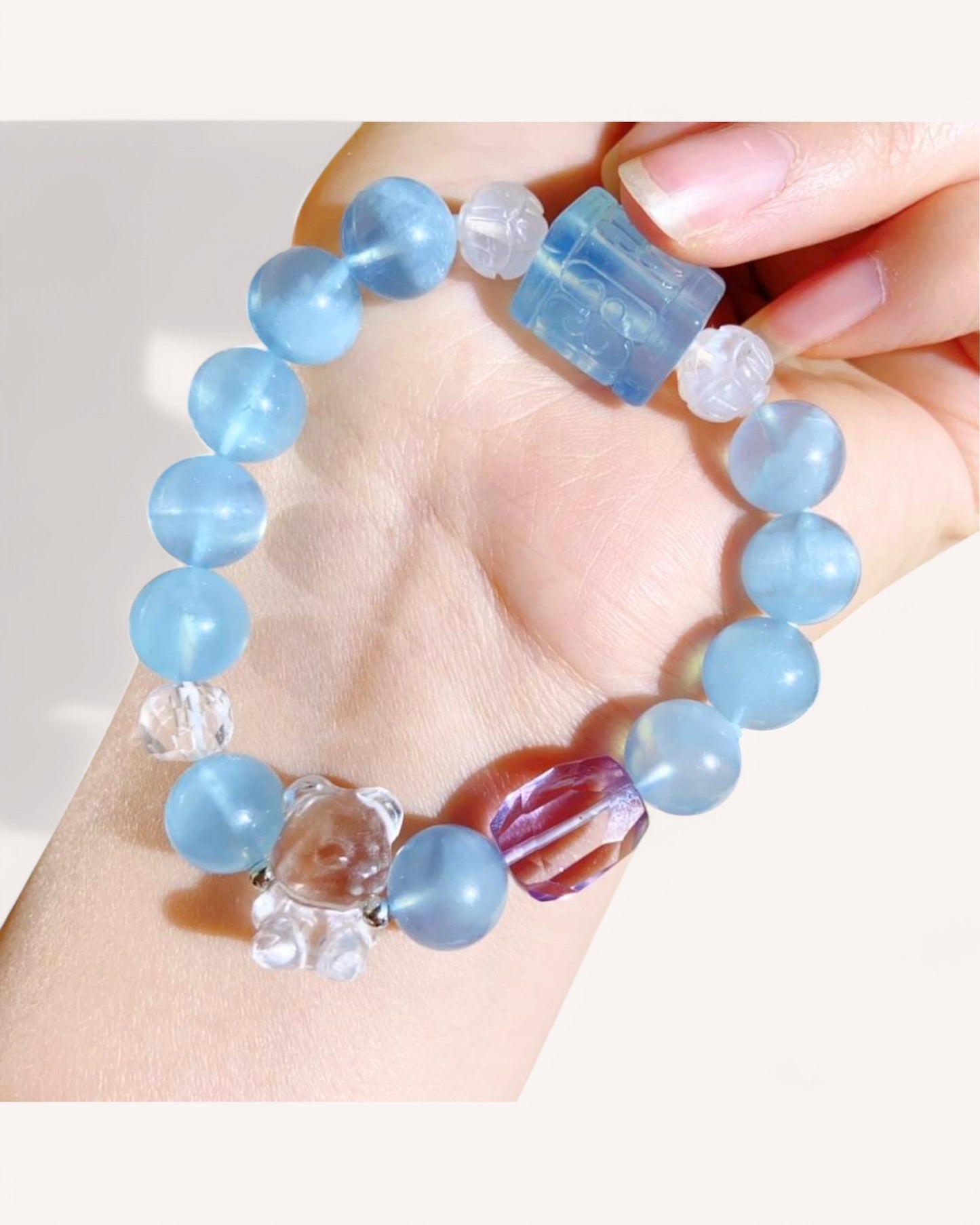 Aquamarine and white quartz healing bracelet with mixed crystals for emotional balance and energy protection