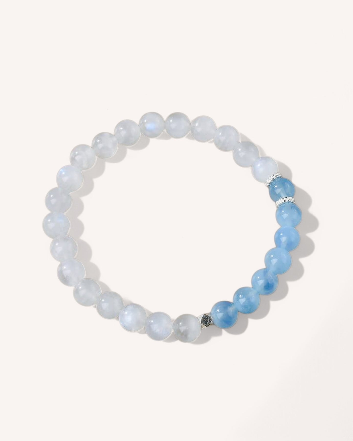 Main view of Aquamarine and Blue Moonstone bracelet for emotional healing, clarity, and spiritual balance
