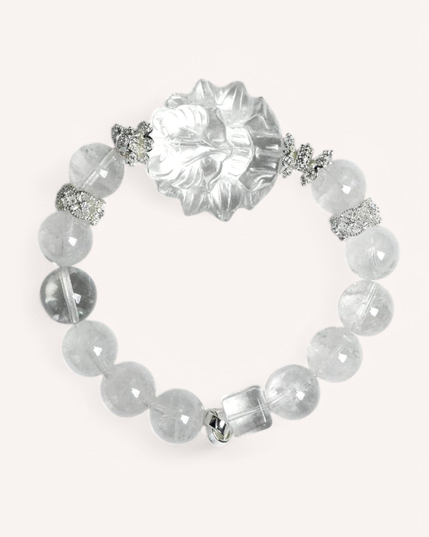 Energy-balancing White Quartz bracelet with a Nine-Tailed Fox charm, symbolizing transformation, wisdom, and positive energy attraction.