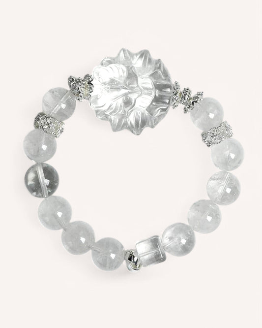 Energy-balancing White Quartz bracelet with a Nine-Tailed Fox charm, symbolizing transformation, wisdom, and positive energy attraction.