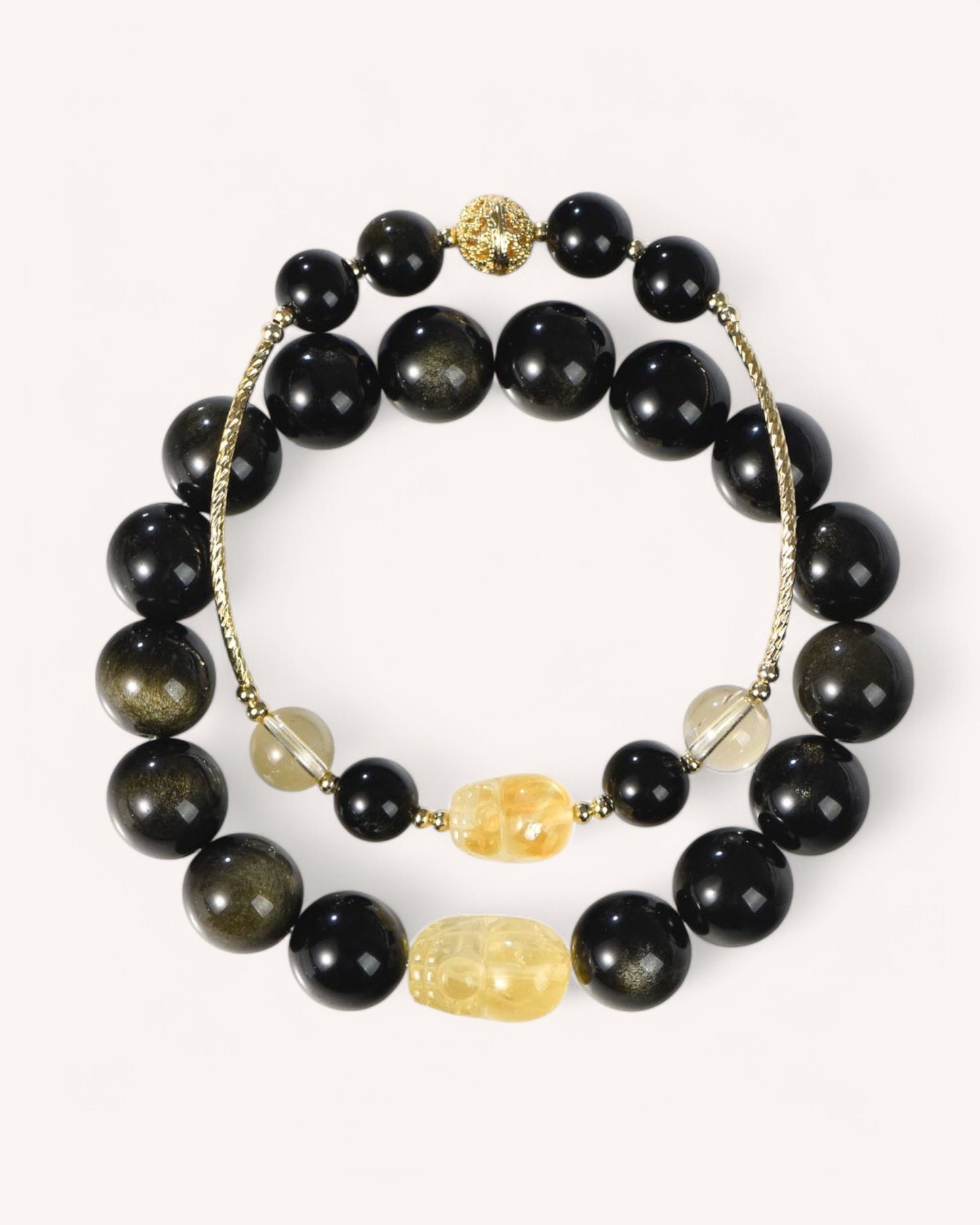 Golden Obsidian and Citrine couples bracelet set for wealth and protection