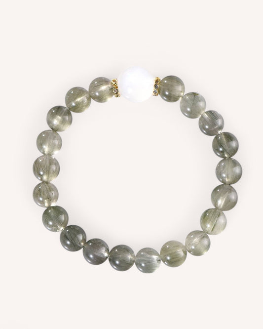 Green Rutilated Quartz and Moonstone bracelet for emotional healing and intuition