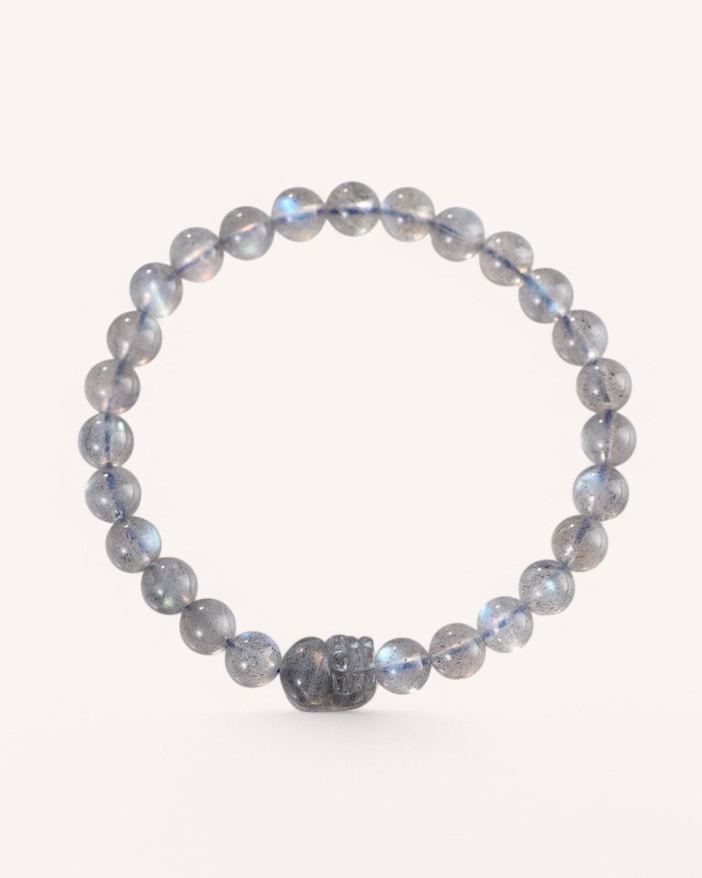 Grey Moonstone healing bracelet for emotional balance and spiritual clarity, shown in a front-facing display