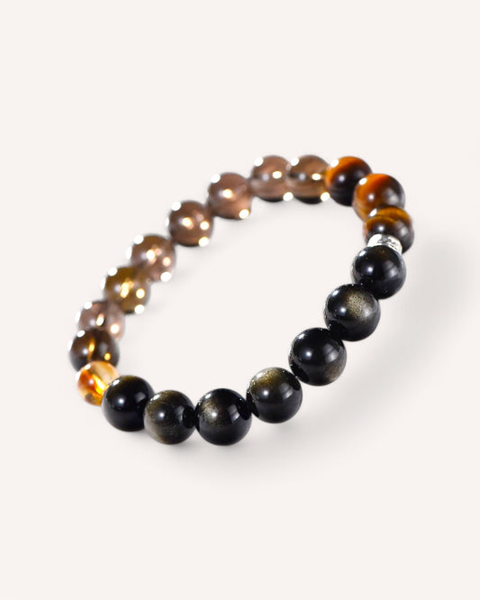 Side view of Tiger’s Eye and Smoky Quartz bracelet for emotional stability and inner strength
