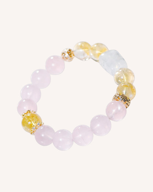 Crystal bracelet with Morganite and Yellow Azeztulite to enhance love, joy, and personal growth