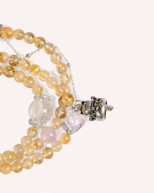 Healing Energy Citrine Wrap Bracelet – This triple-layer crystal bracelet combines Citrine for abundance, White Quartz for clarity, and 925 Silver for protection, making it a powerful tool for success and manifestation.