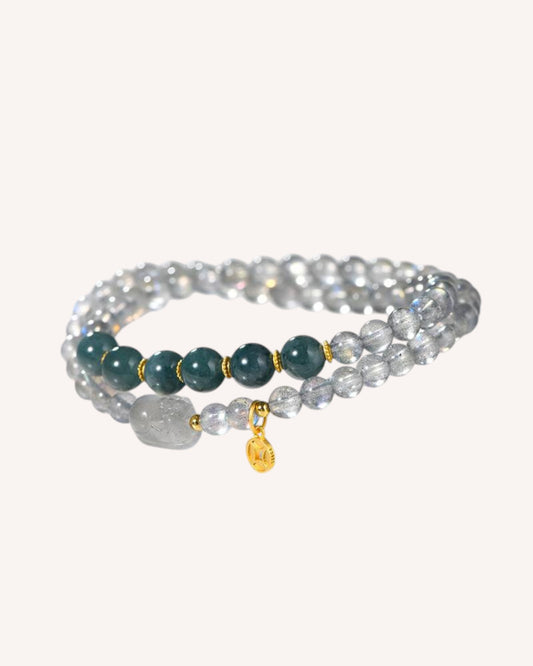 Double-layer bracelet featuring Hetian Jade and Green Chalcedony beads, designed to promote grounding and positive energy