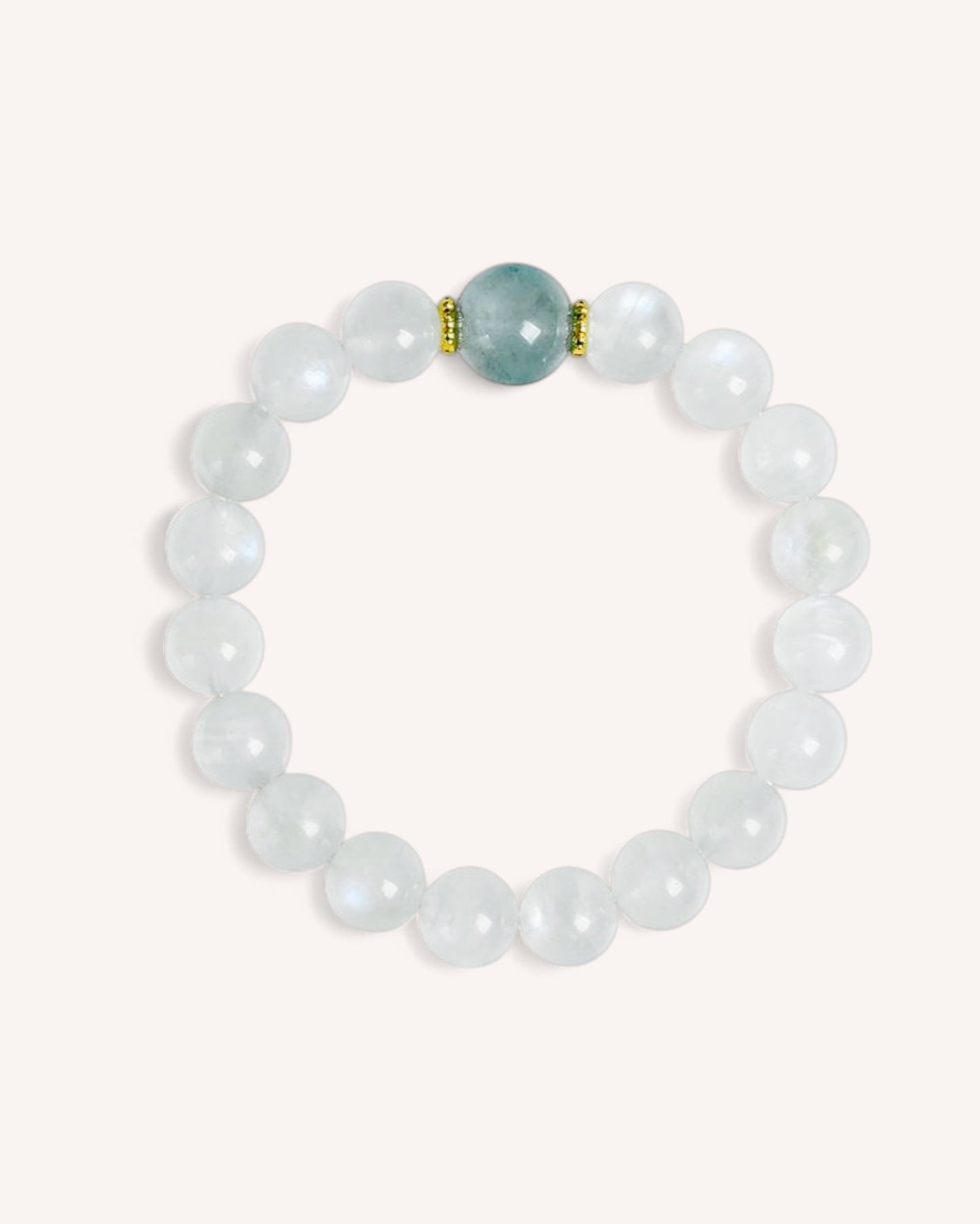 Elegant moonstone and aquamarine bracelet designed for emotional healing and intuition, with gold-tone alloy accent.