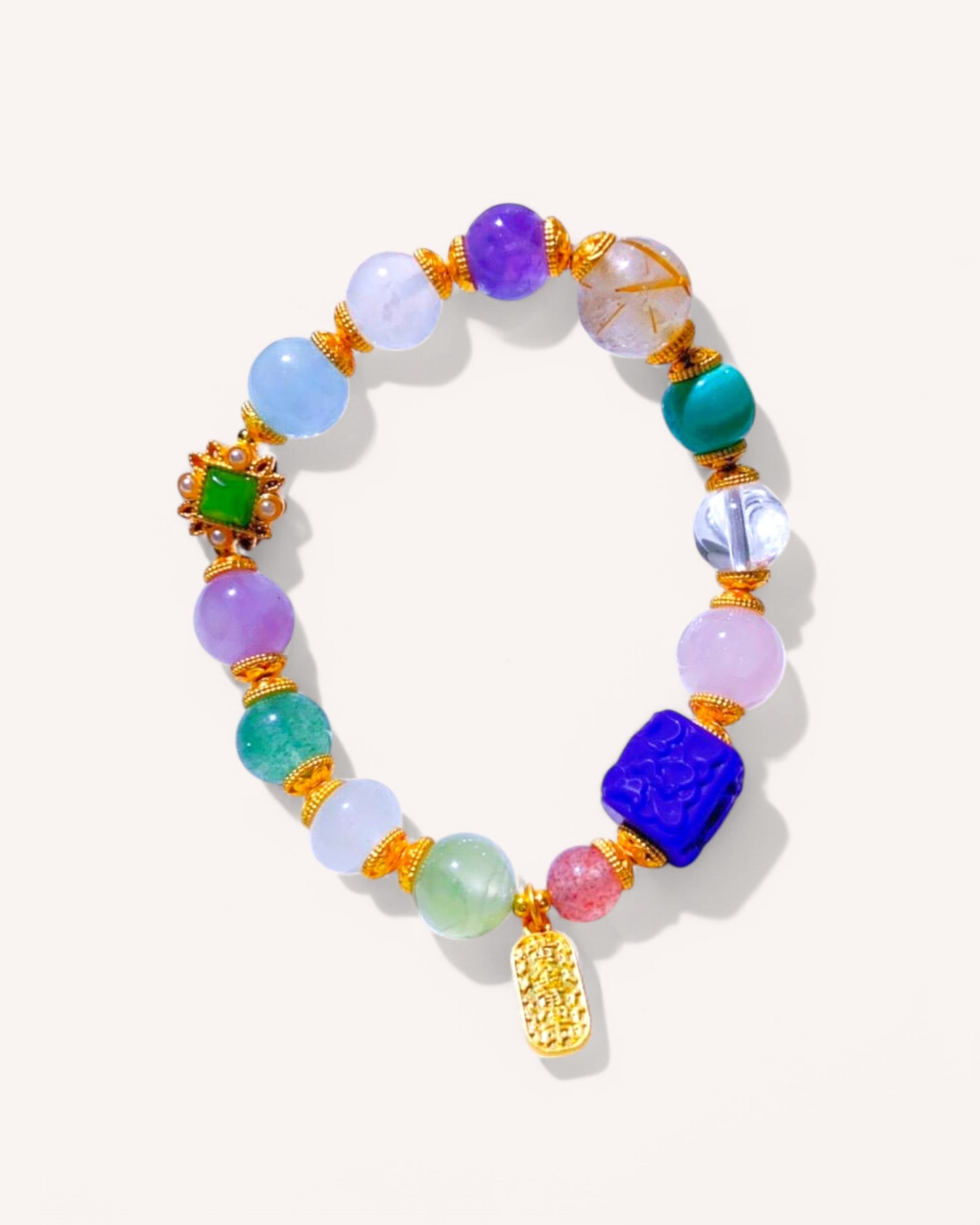 Emotional healing bracelet with Kunzite, Moonstone, and Grape Agate for spiritual balance and protection