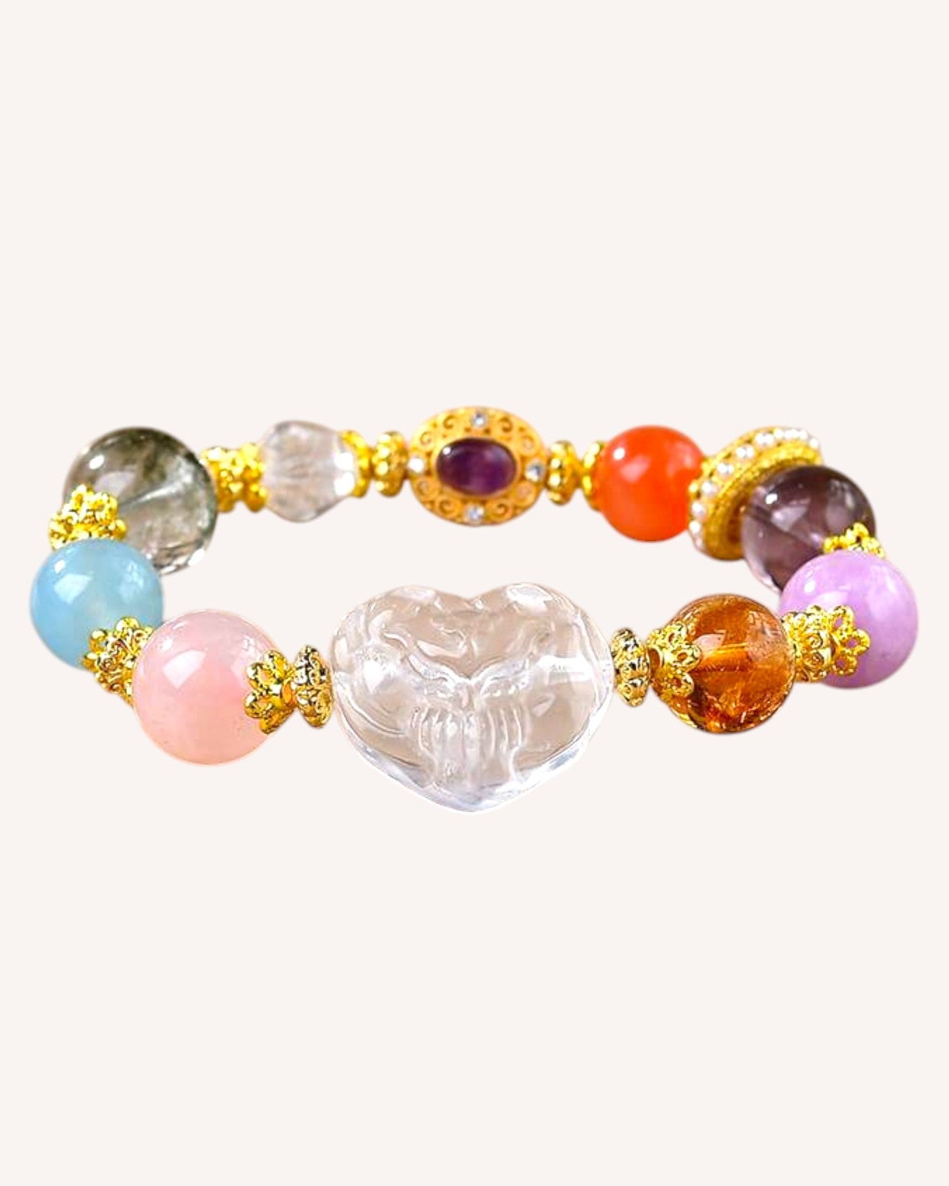 Multi-gemstone bracelet promoting inner peace, love, and protection with vibrant healing crystals
