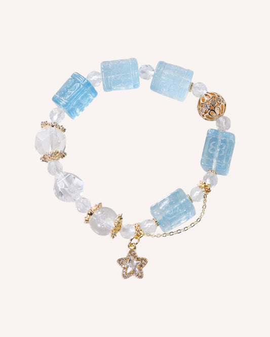 Top view of Raw Aquamarine Healing Bracelet with White Quartz for Clarity and Inner Strength