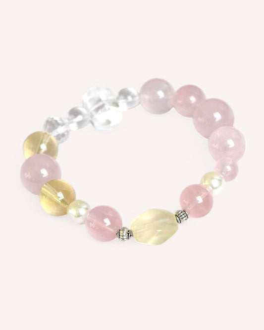 Energy Healing Bracelet with Rose Quartz, Citrine & White Quartz, promoting emotional balance, wealth attraction, and clarity for personal and spiritual growth.