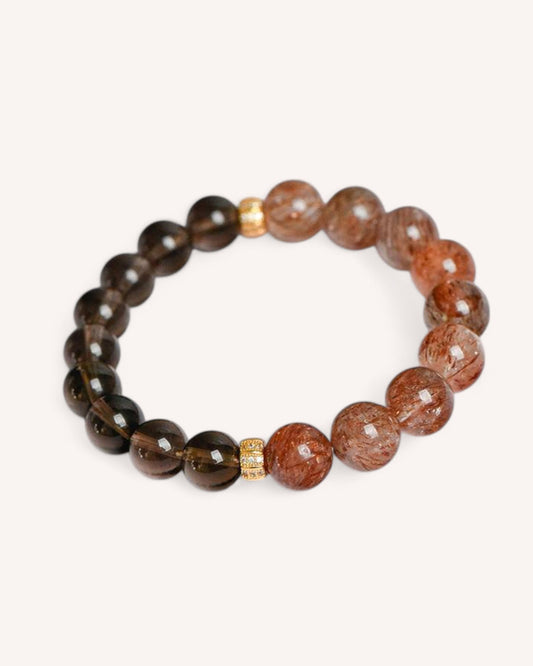 Crystal bracelet made of Smoky Quartz and Black Gold Obsidian for emotional strength and energy balance