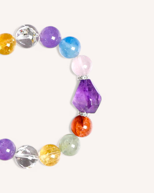 Healing crystal bracelet with Amethyst centerpiece for spiritual balance, emotional healing, and energy cleansing