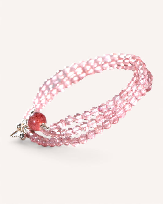 Side view of Strawberry Quartz bracelet with 925 silver, designed for emotional balance and inner peace
