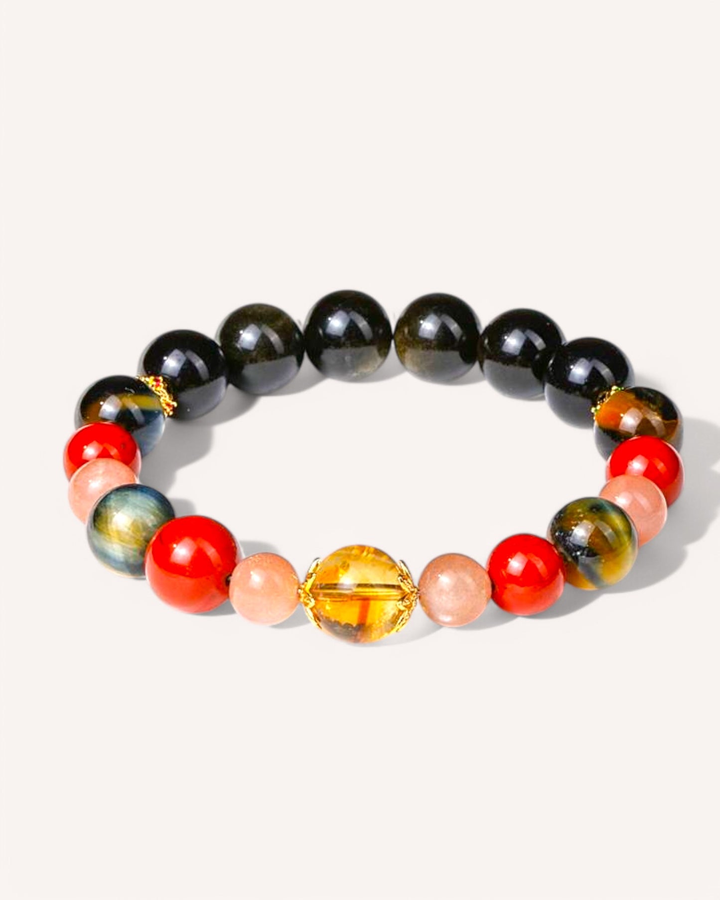 Natural gemstone bracelet with Black Obsidian, Red Jasper, and Citrine beads for confidence and spiritual grounding