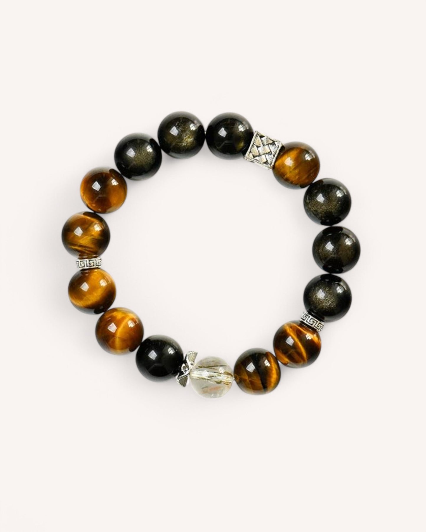 Tiger’s Eye and Obsidian healing bracelet for confidence, protection, and mental clarity – front view.