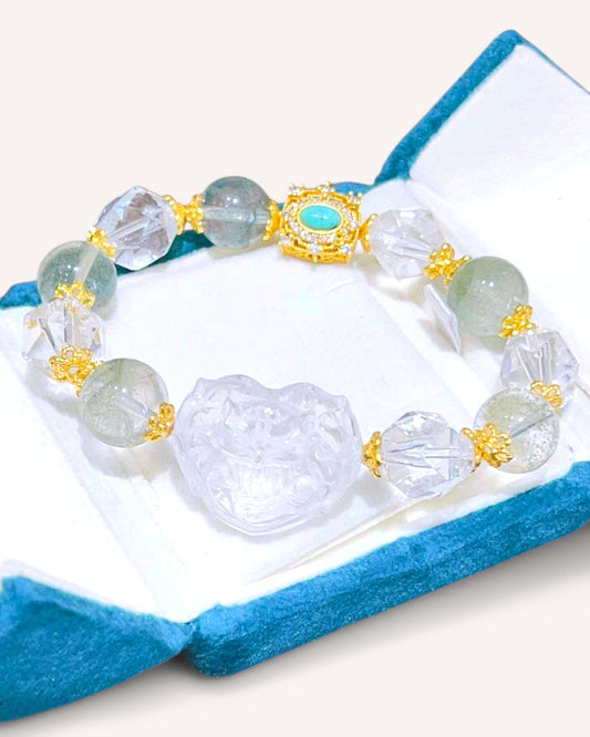 Healing bracelet with White Quartz and Turquoise displayed in elegant gift box