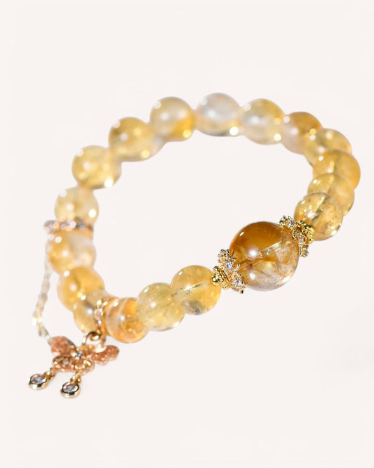 Side angle of the Yellow Azetulite and Golden Azetulite Bracelet, featuring high-frequency stones for wealth, success, and transformation.