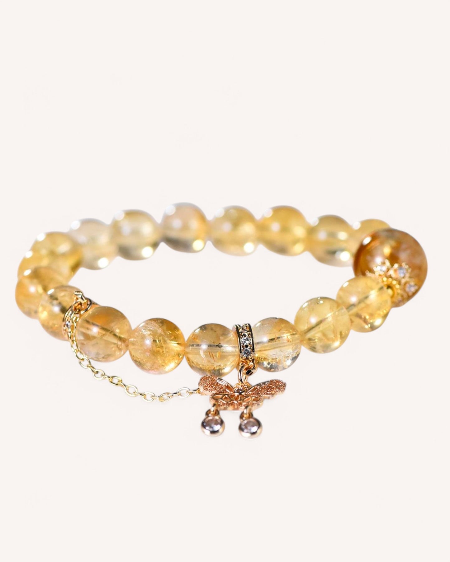 Front view of Yellow Azetulite and Golden Azetulite Bracelet with copper accents, designed for prosperity, resilience, and spiritual growth