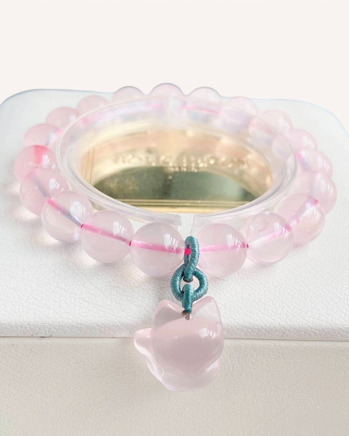 Love & Healing Rose Quartz Bracelet with Fox Charm for Emotional Balance