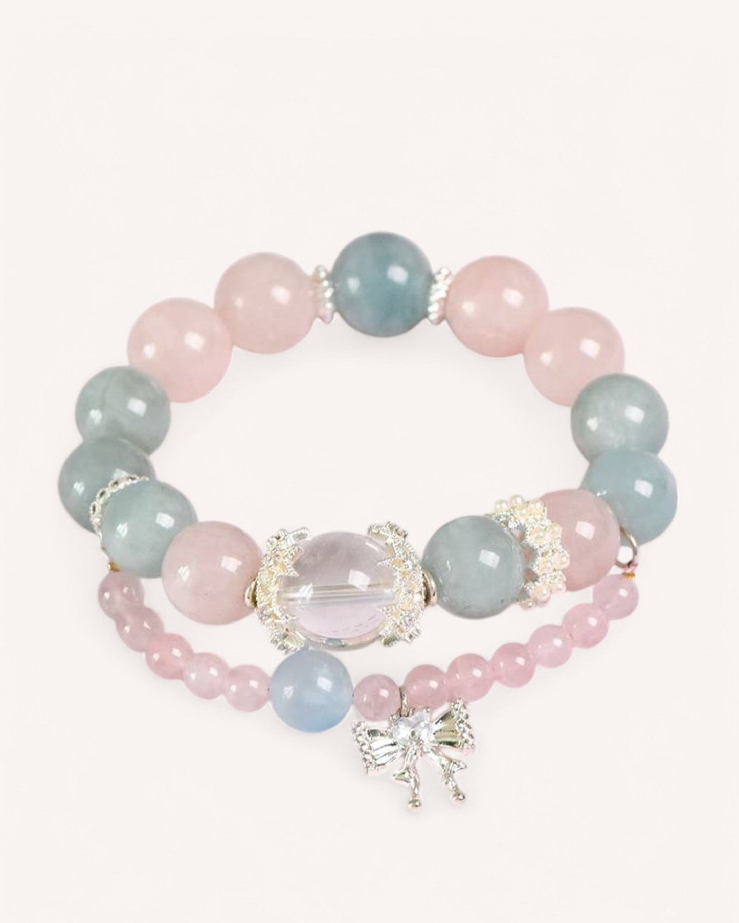 This Aquamarine & Rose Quartz bracelet enhances emotional balance, reduces stress, and promotes love and self-care. A perfect gift for peace and positivity.