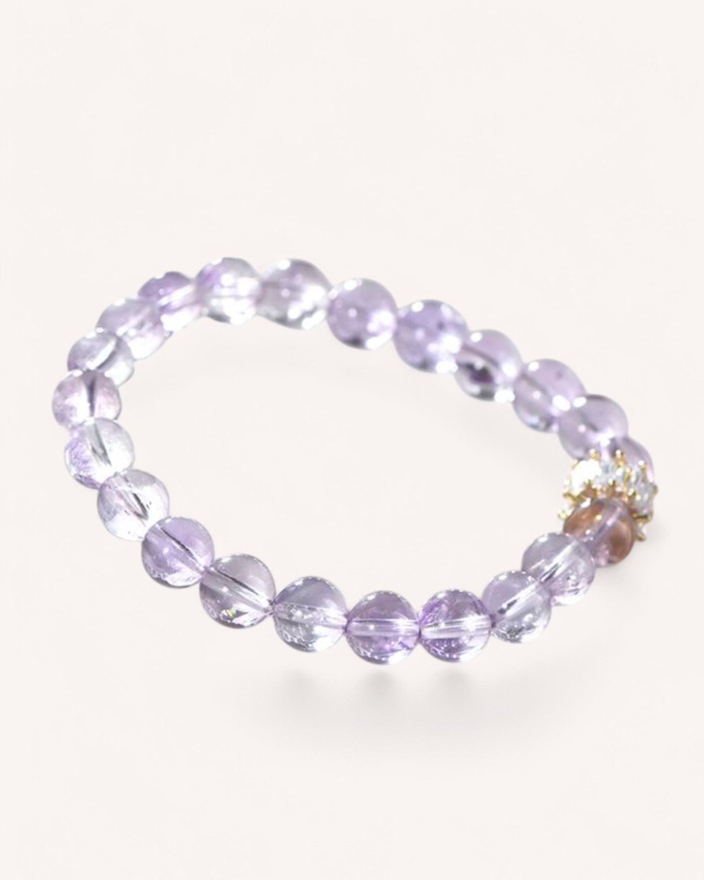 Side view of Amethyst Clarity Essence Bracelet, designed for energy purification, mindfulness, and emotional balance.
