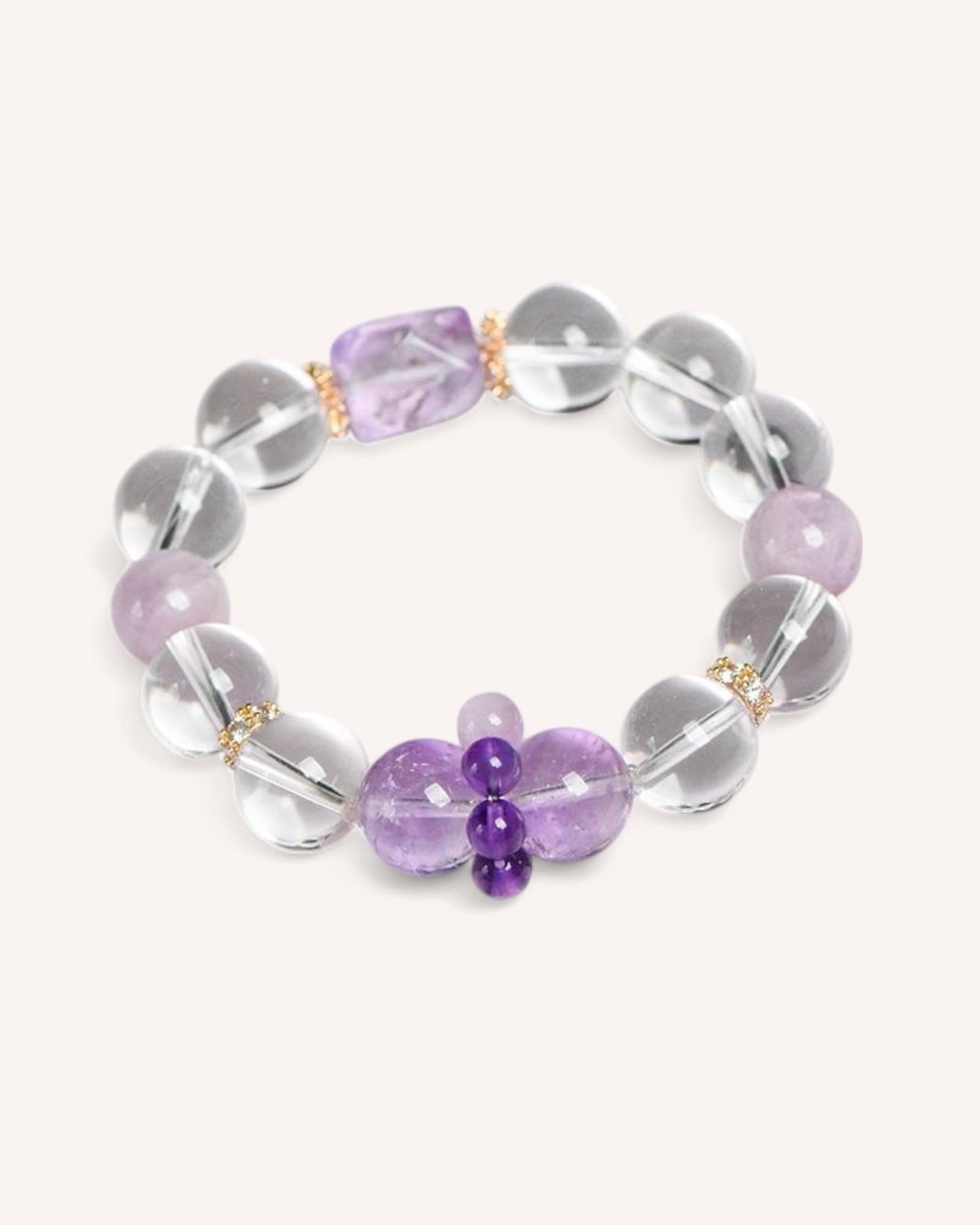 Handcrafted Amethyst Healing Crystal Bracelet featuring White Quartz and gold accents, perfect for meditation, spiritual alignment, and intuitive growth