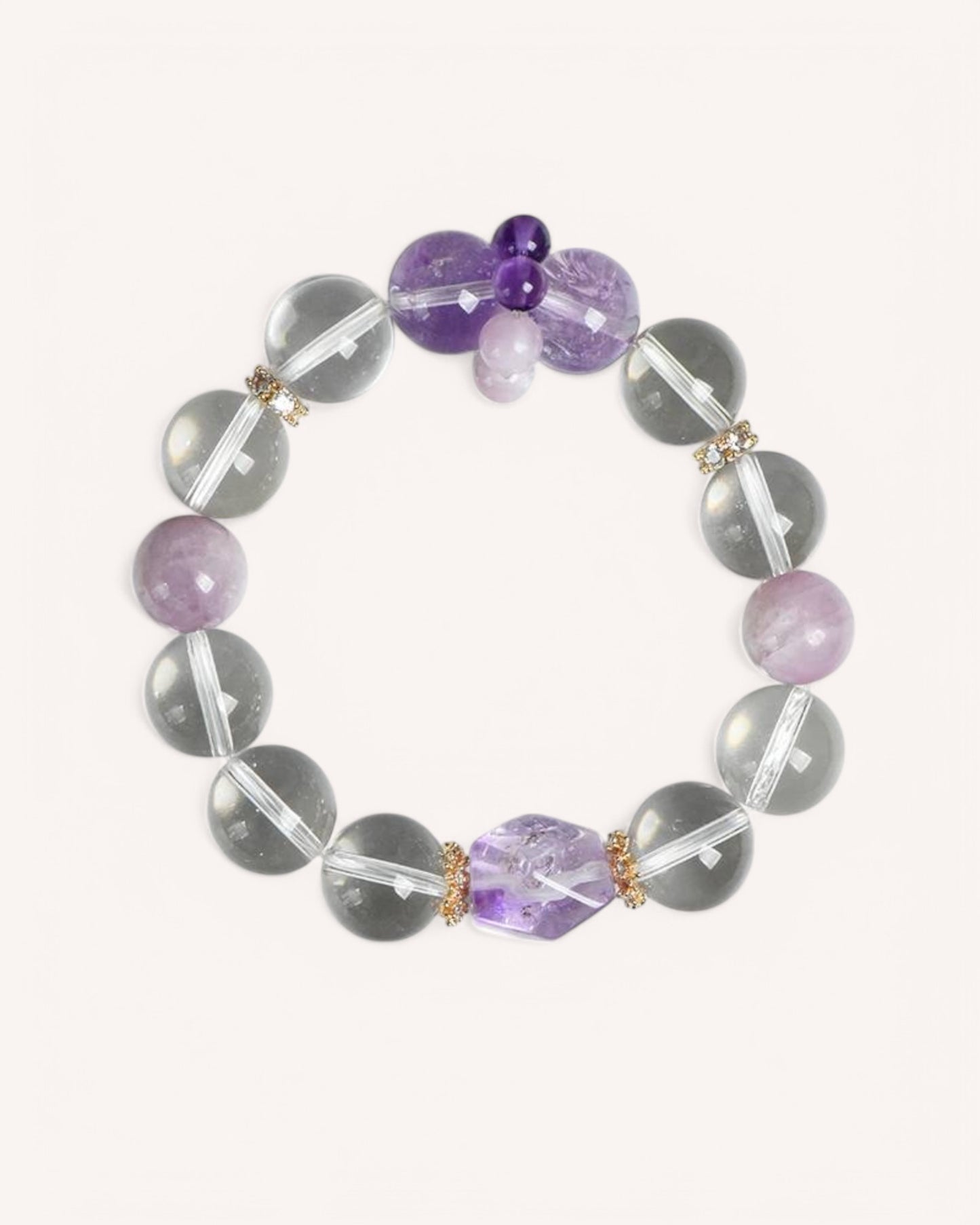 Elegant Amethyst and White Quartz Bracelet with a unique double-layer design, crafted for emotional healing, mental clarity, and energy balance