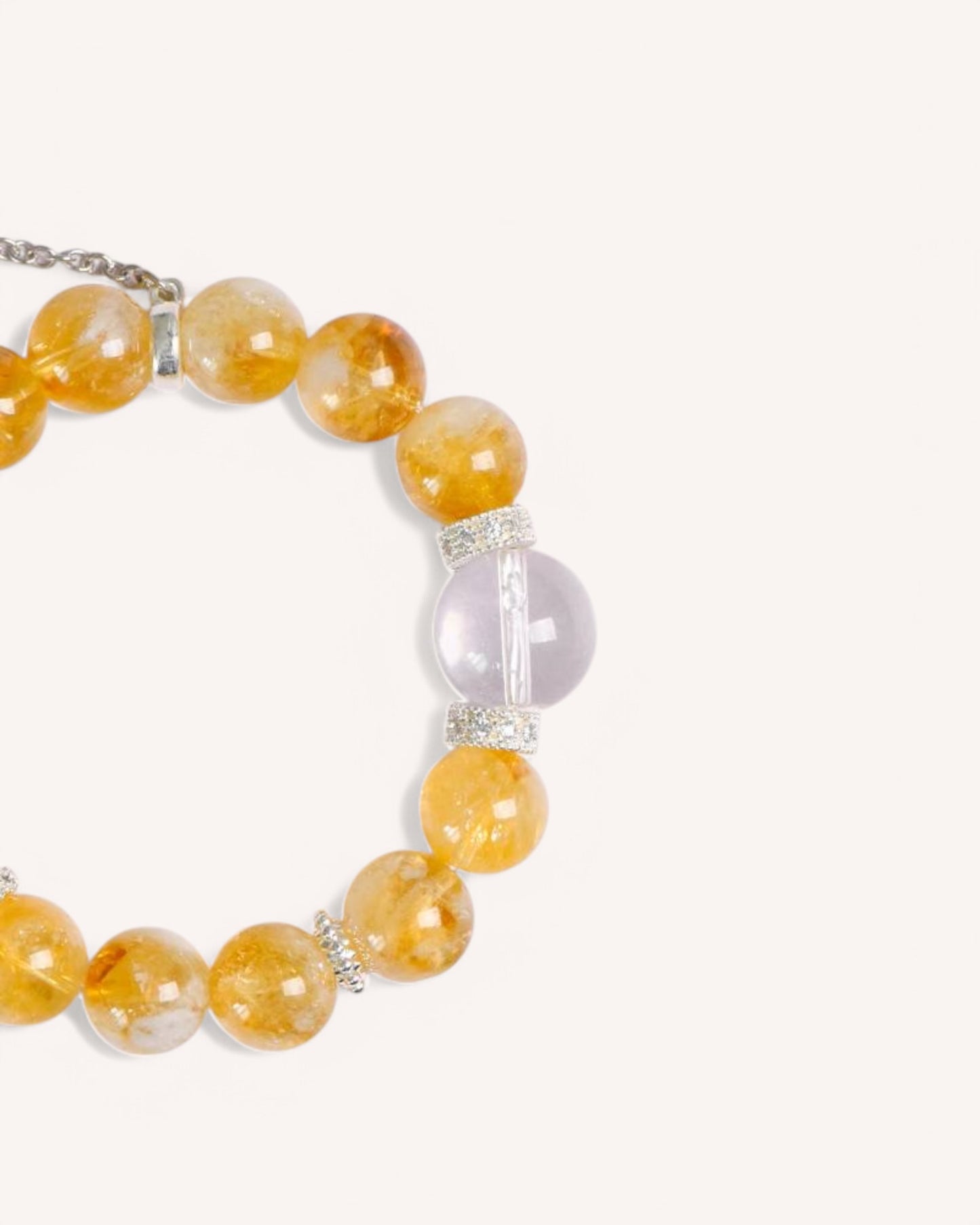  Citrine Butterfly Charm Bracelet – Designed to attract wealth and success, this bracelet features glowing Citrine beads, a White Quartz accent, and a delicate butterfly pendant for spiritual growth.