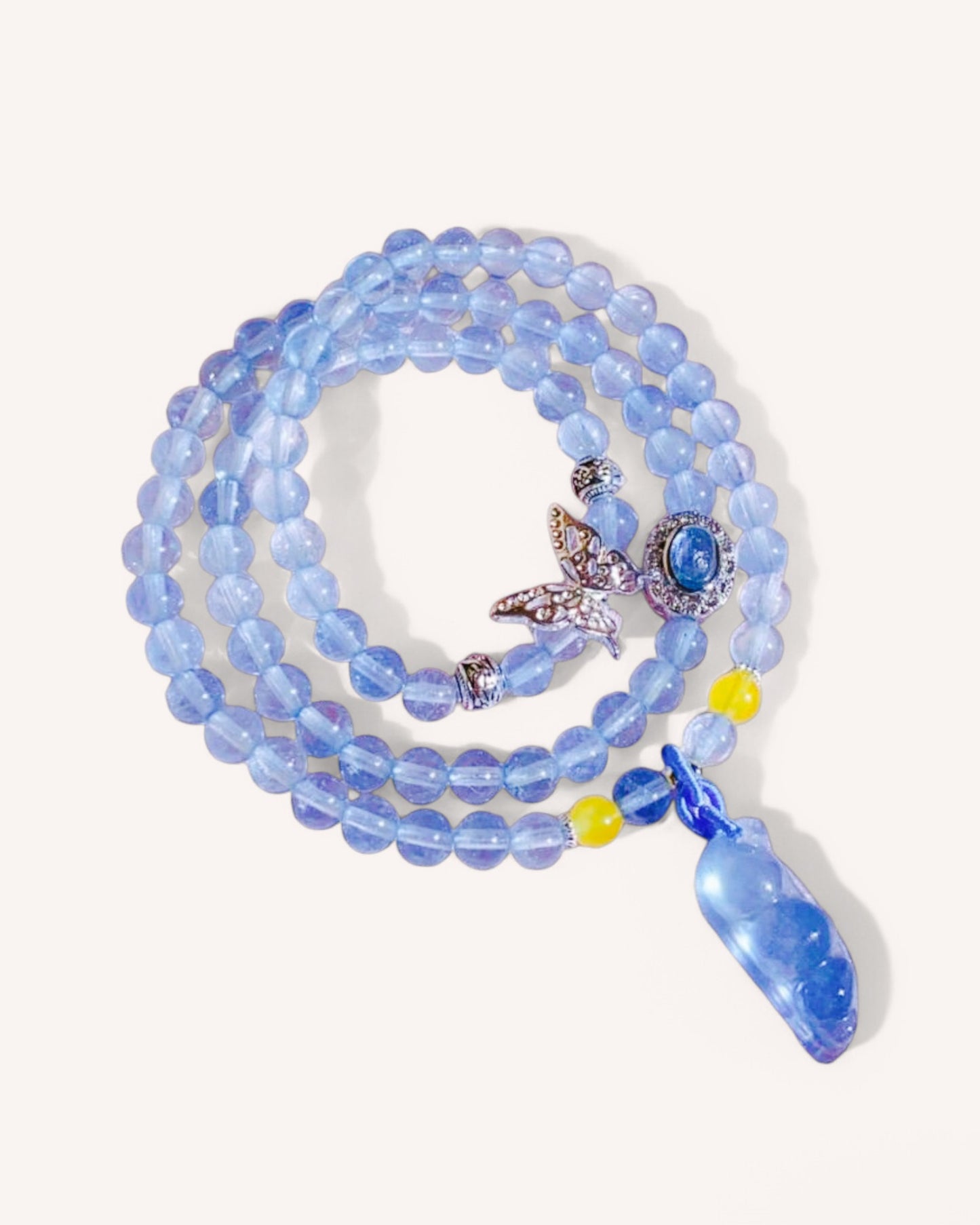 Aquamarine and amber multi-layer healing bracelet for emotional balance and stress relief