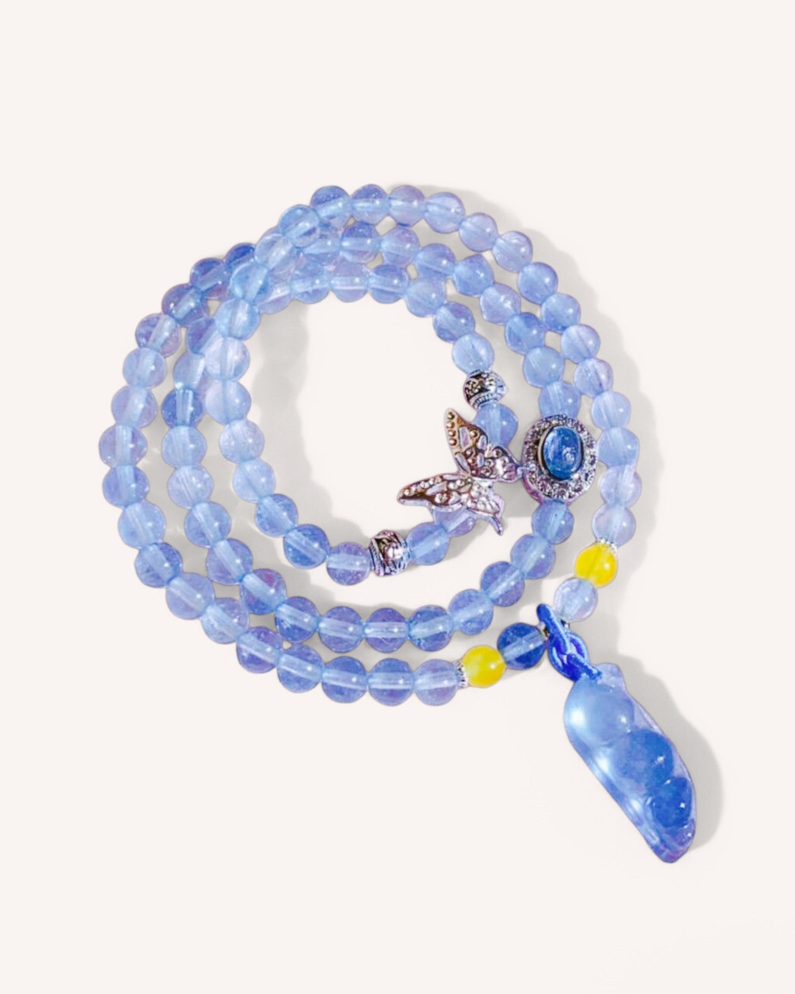 Aquamarine and amber multi-layer healing bracelet for emotional balance and stress relief