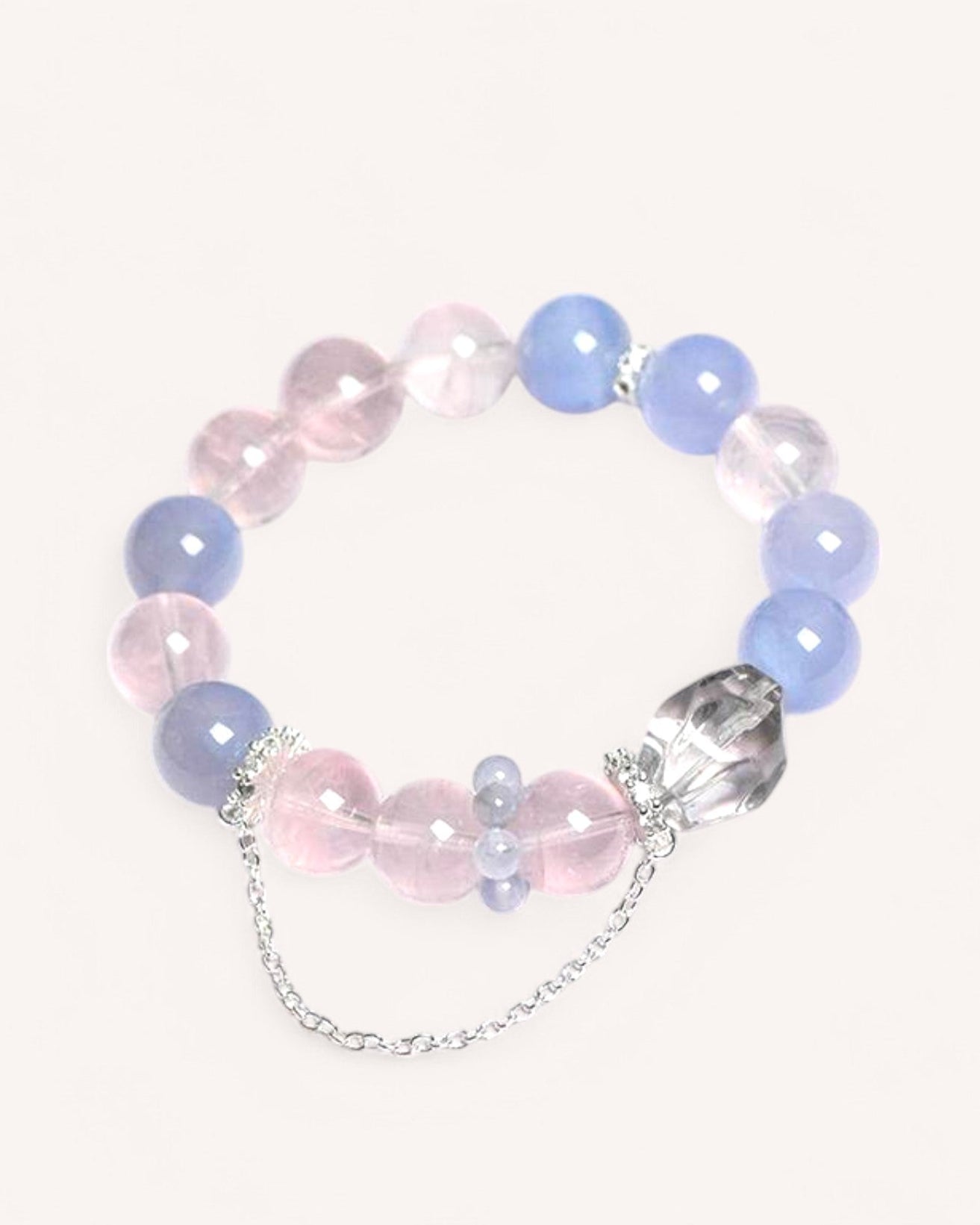 Blue Lace Agate, Rose Quartz & White Quartz Bracelet designed for emotional balance, stress relief, and mental clarity.