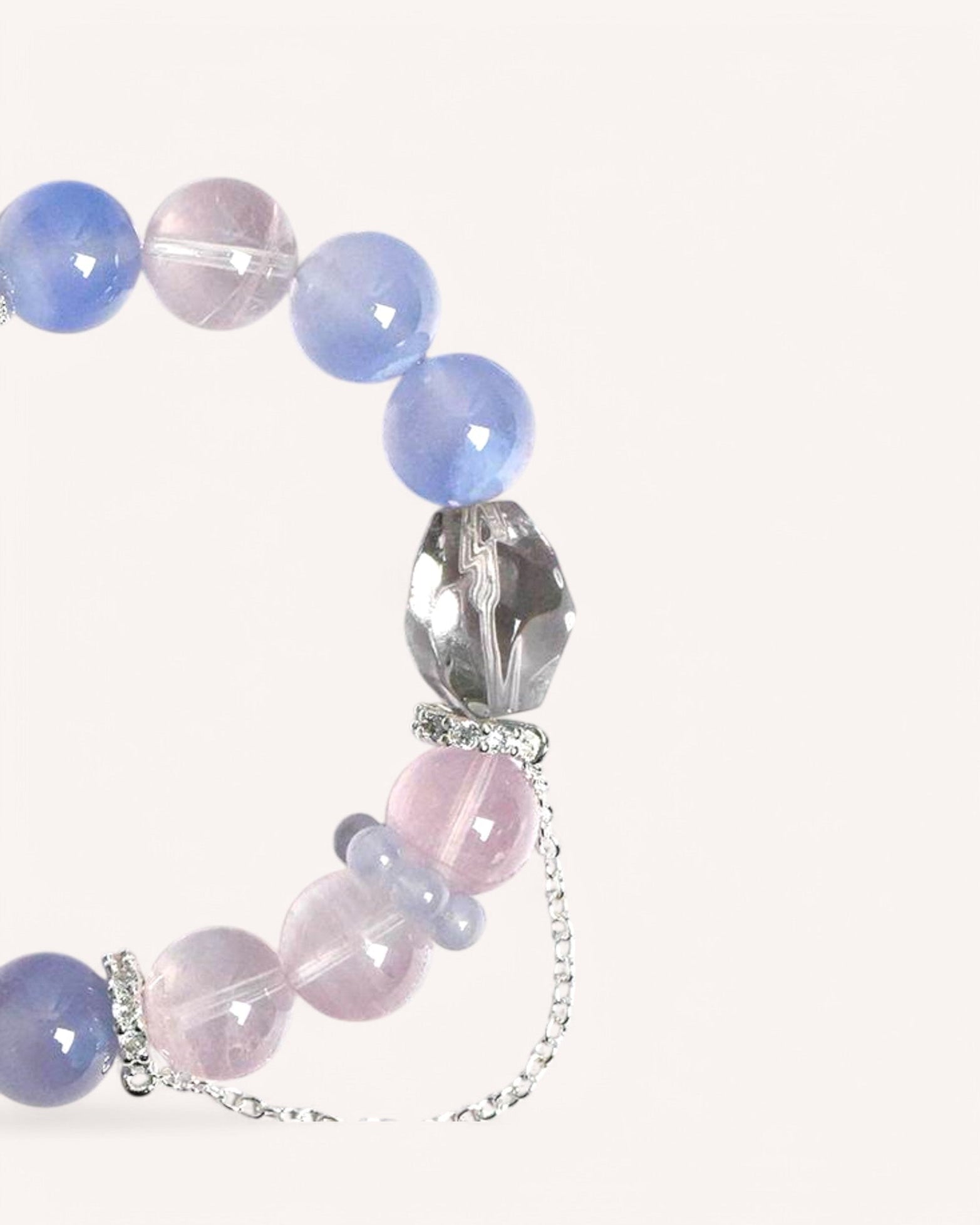Healing crystal bracelet with Blue Lace Agate, Rose Quartz & White Quartz, enhancing self-love, calmness, and positive energy flow.