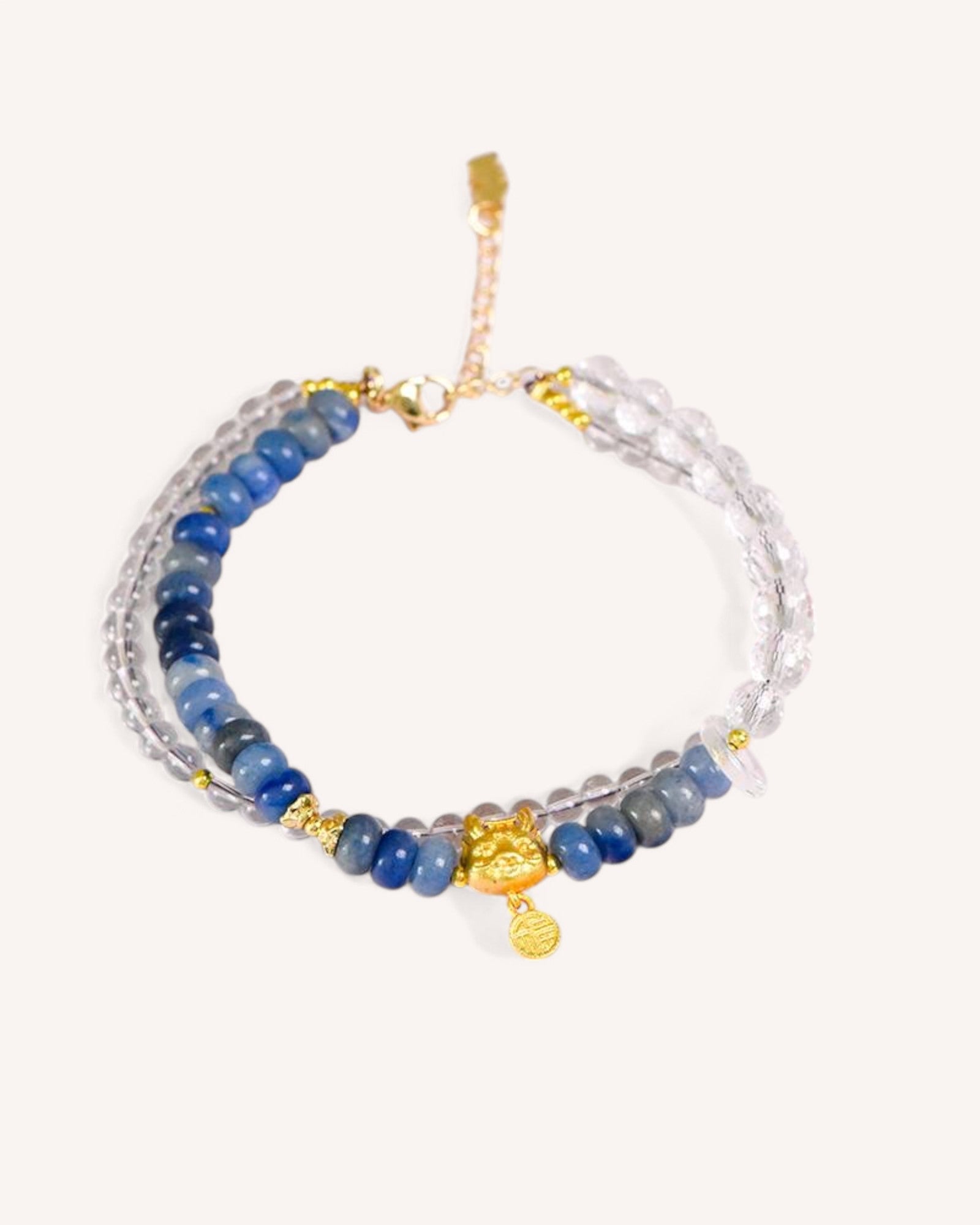 Top-down view of the Emotional Healing Blue Aventurine Bracelet, designed to promote calmness, wisdom, and inner peace through its natural crystal composition.
