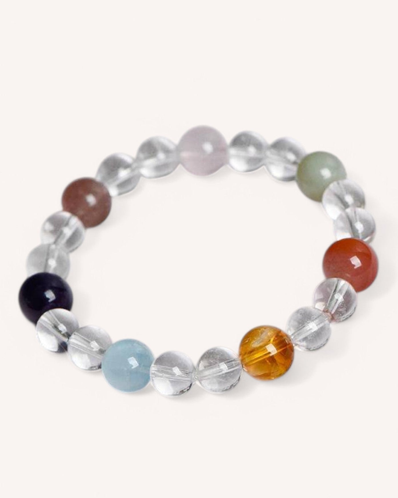 White Quartz & Chakra Gemstone Bracelet for Spiritual Healing and Positive Energy. Designed to harmonize chakras, promote mental clarity, and restore inner peace.