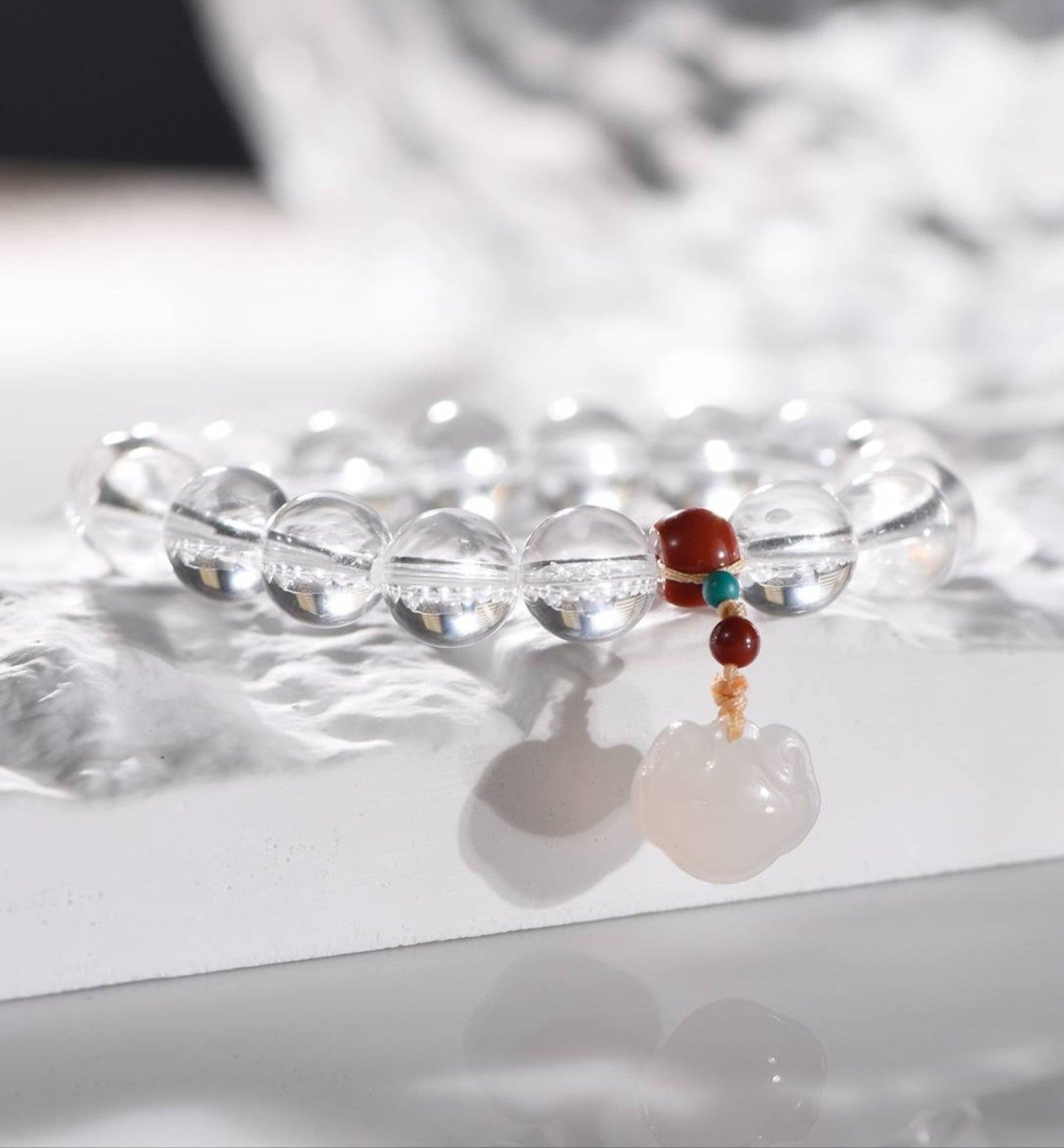 Grounding & Protection White Quartz Bracelet with Red Agate and Turquoise – Provides energy shielding, emotional stability, and spiritual balance.
