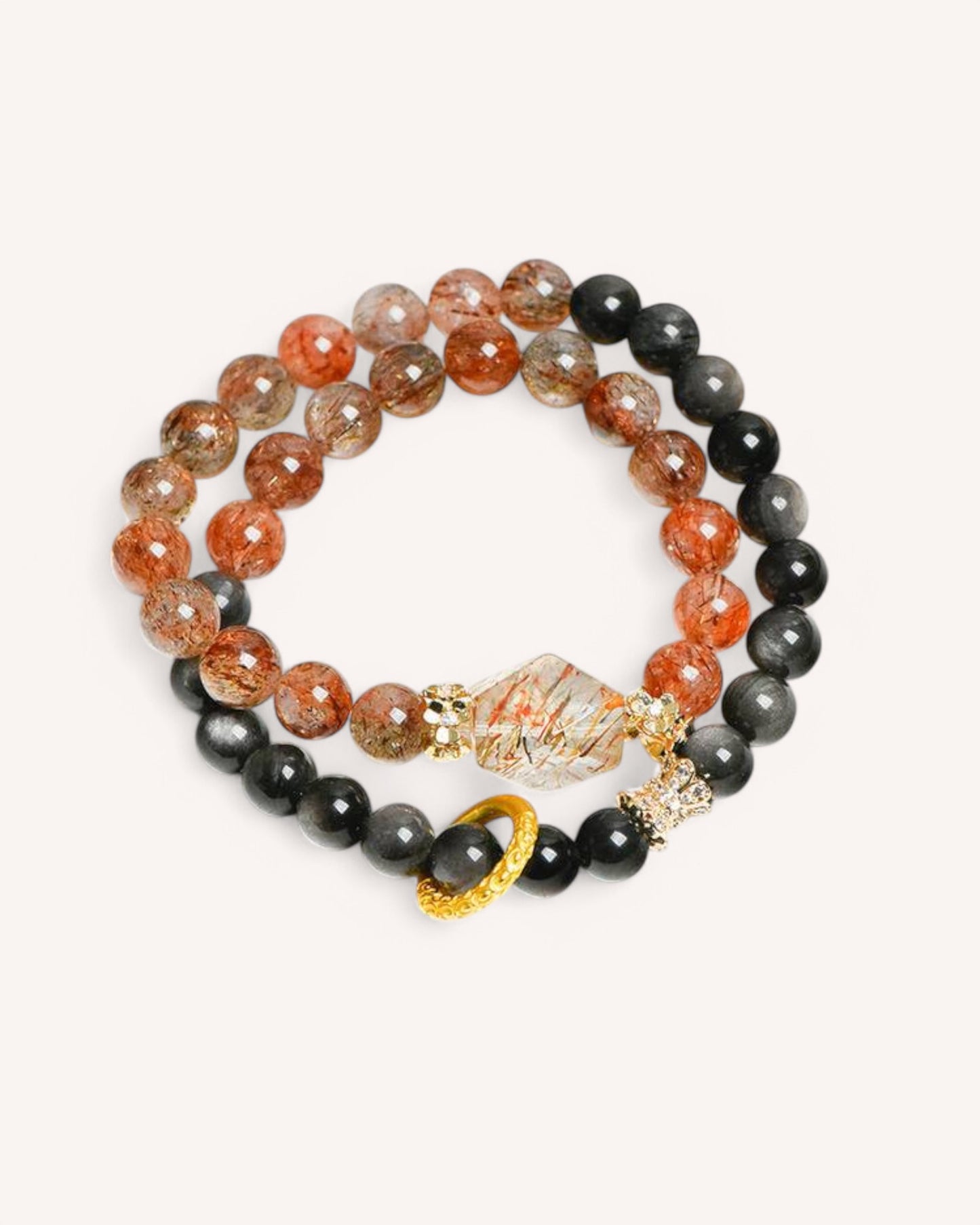 Dual-layer energy bracelet with Black Gold Super Seven and Obsidian stones for emotional balance and protection