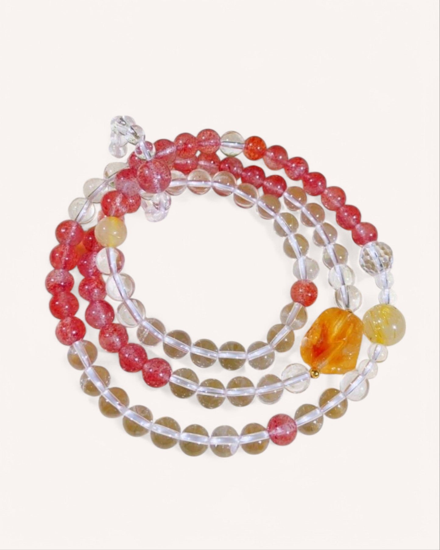 Love & Prosperity Bracelet featuring Pink Quartz, Citrine & White Quartz, designed for emotional healing, abundance, and confidence.
