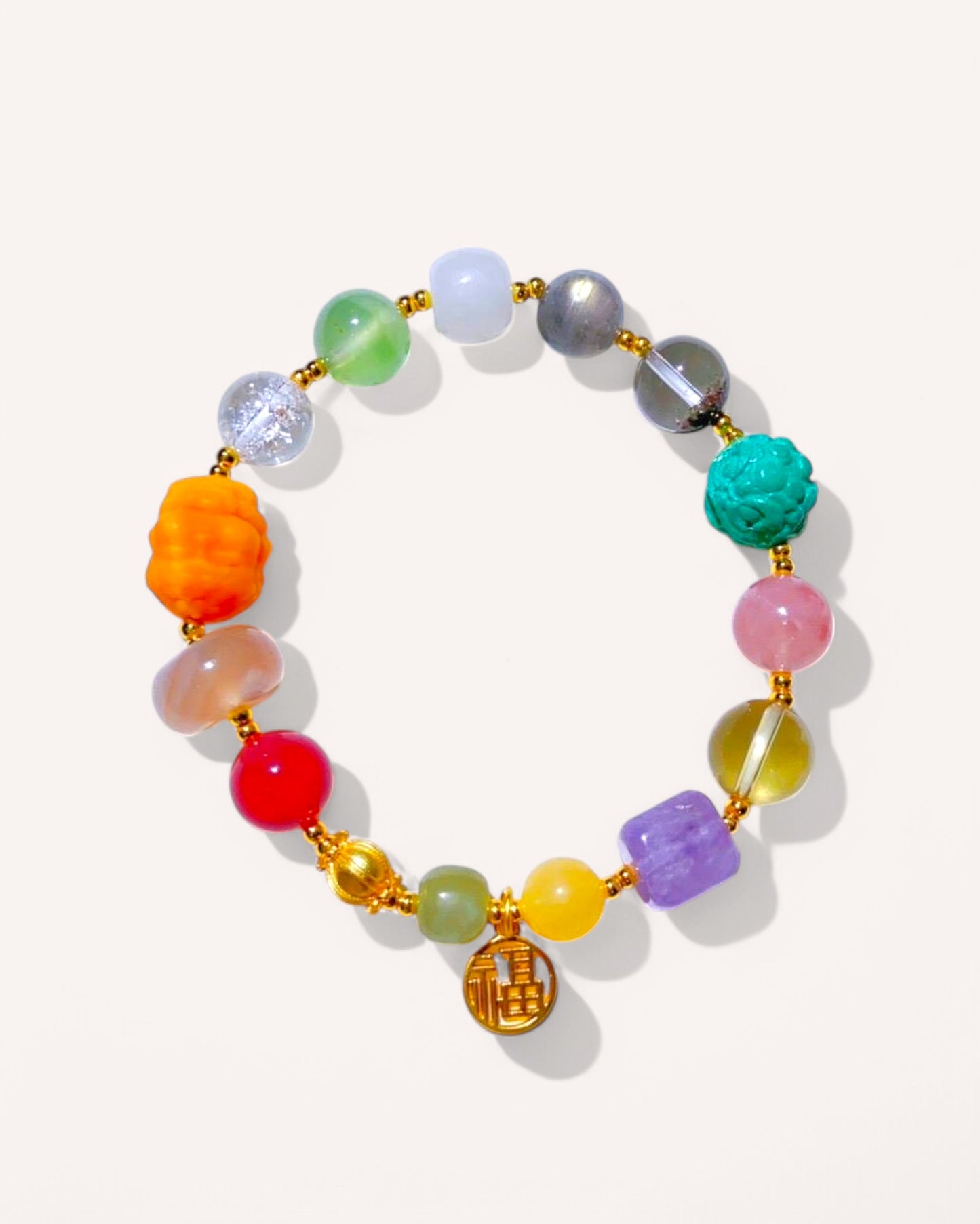 Colorful multi-gemstone bracelet for good luck, chakra alignment, and emotional wellness
