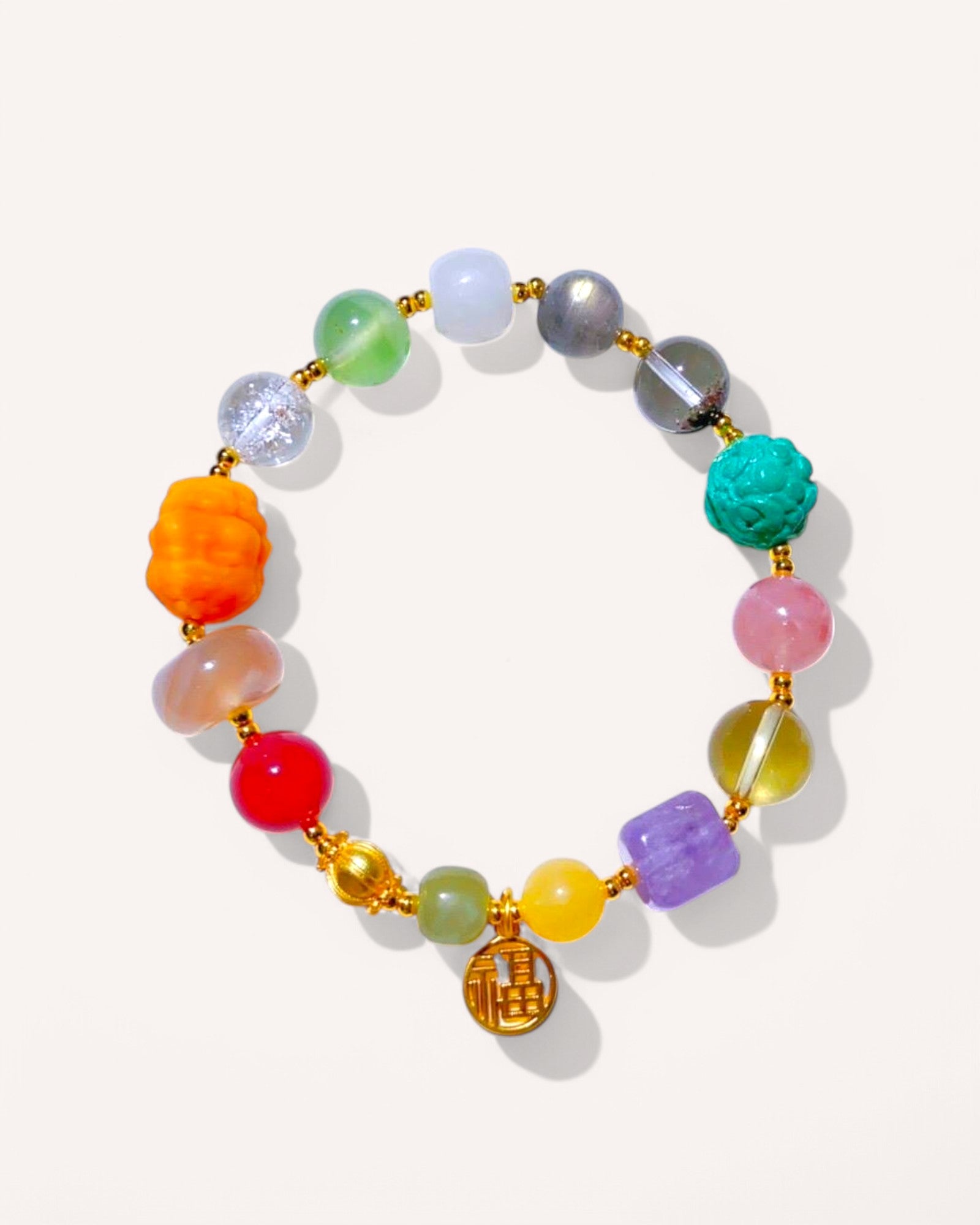 Colorful multi-gemstone bracelet for good luck, chakra alignment, and emotional wellness
