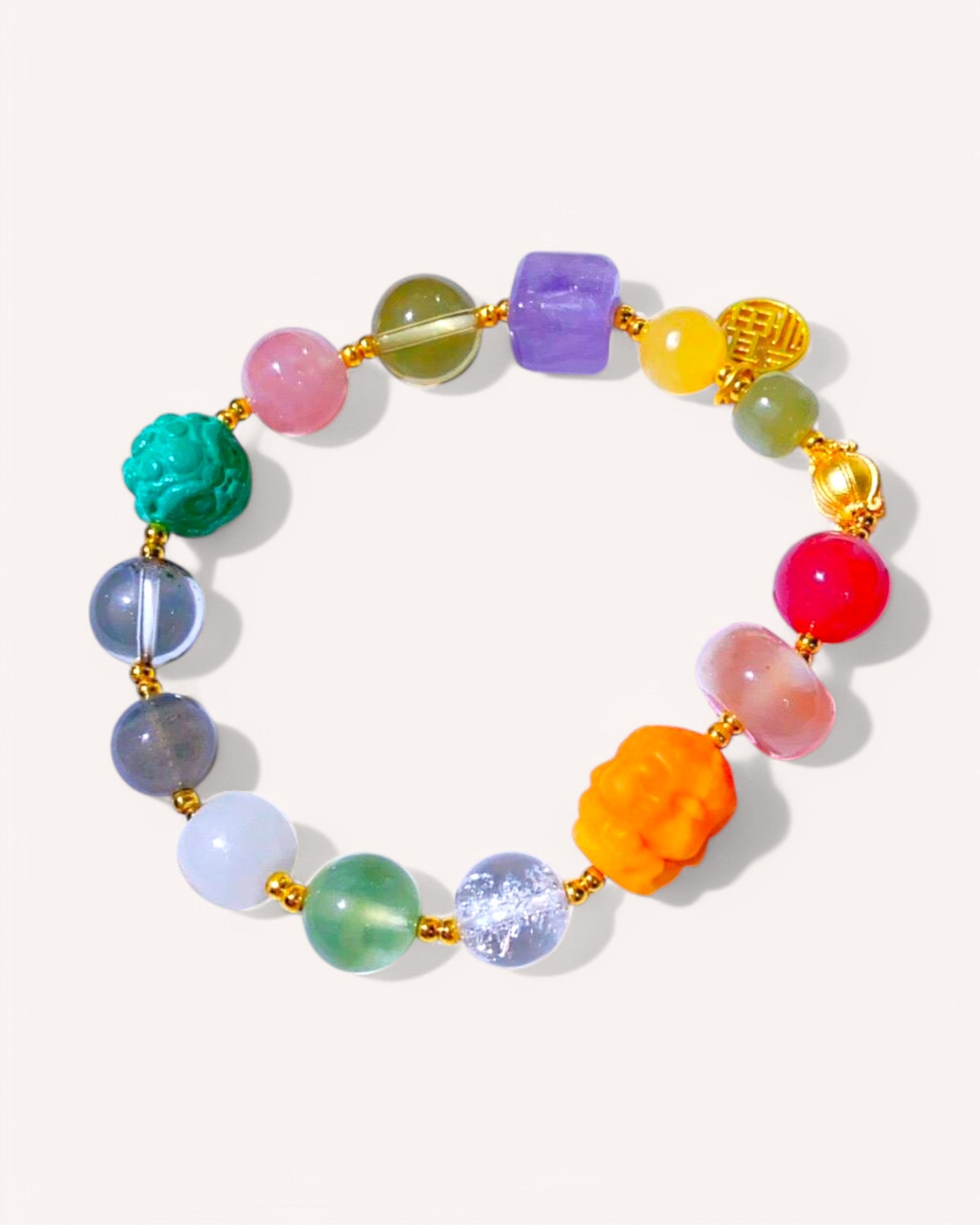 Rainbow crystal bracelet with mixed healing stones for emotional balance, positivity, and spiritual protection