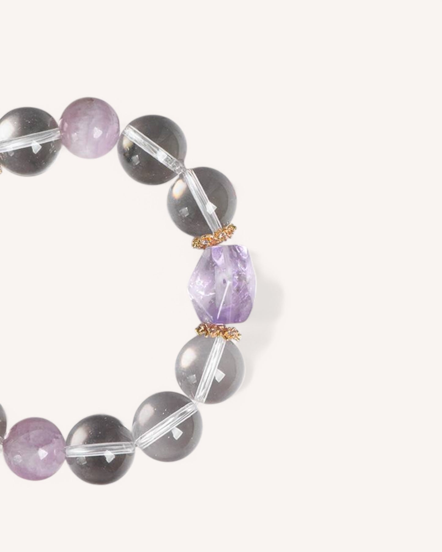 Stylish White Quartz and Amethyst Bracelet designed to cleanse negative energy, enhance intuition, and support emotional well-being.
